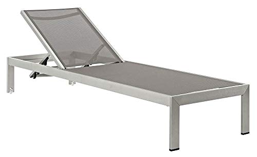 Modway Shore Aluminum Textilene® Mesh Outdoor Patio Two Poolside Chaise Lounge Chairs in Silver Gray