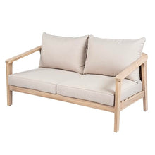 Merax Outdoor Acacia Wood & Wicker Loveseat, 2-Seater Patio Garden Sofa