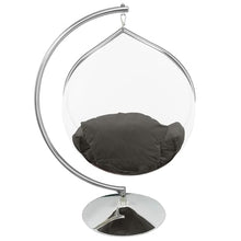SK CHUMRA Hanging Chair - Transparent Acrylic Bubble, Waterdrop Shape, Indoor Swing Chair with Gold/Chrome Stand, Durable Fabric Cushion - Luxury Accent for Living Room, Bedroom (Chrome/Darkgray)
