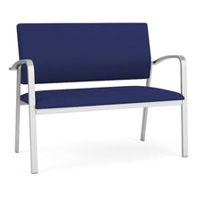 Lesro Newport Reception Waiting Room Healthcare 2-Seat Loveseat/Silver Steel/Blue