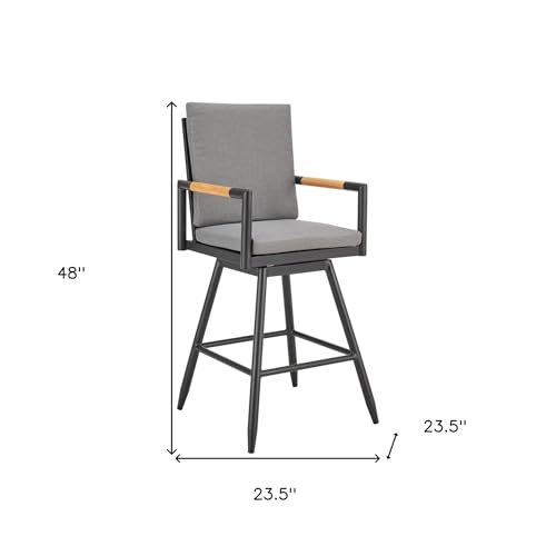 HomeRoots 48" Dark Gray Metal Swivel Outdoor Bar Height Chair with Footrest Grey