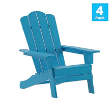 Taylor & Logan Nellis Adirondack Chair with Cup Holder, Weather Resistant HDPE Adirondack Chair in Blue, Set of 4