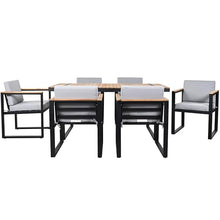 Outdoor Patio Sofa Set 4-Piece with Cushions, Woven Rope Design Seating, Acacia Wood & Steel Frame, Water-Resistant Fabric, 3-Seat Couch, Chairs & Dual-Layer Coffee Table for Garden Balcony, Grey