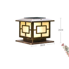 LumosPro IP65 Waterproof Solar Power Pillar Post Light - Bronze Aluminum Outdoor Garden Lantern with Remote Control and Tricolor Options(Large)