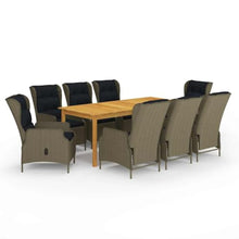 NLQMSU 9-Piece Garden Dining Set Brown Solid Acacia Wood Table