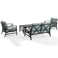 Afuera Living 4-Piece Outdoor Patio Sofa Set, Mist Green Cushions, Oil Rubbed Bronze Steel, Includes Loveseat, 2 Chairs, Coffee Table, Weatherproof Materials, UV-Fade Resistant, Seating for 4,