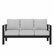 Seeheool 73" All-Weather Aluminum Patio Sofa, 3 Seat Outdoor Couch with Thick Light Gray Cushions & Black Frame