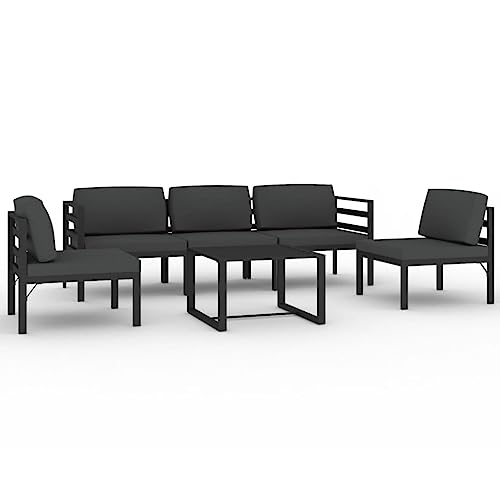 Jkghdrt 6-Piece Charcoal Modular Garden Lounge Set with Foam-Filled Cushions for Weather-Resistant Outdoor Seating