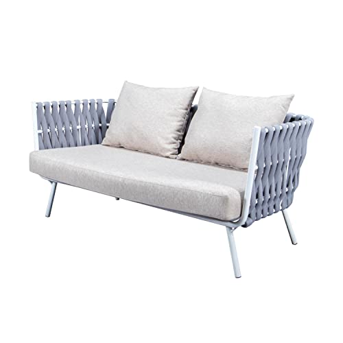 LeisureMod Spencer Loveseat with Cushions Light Grey