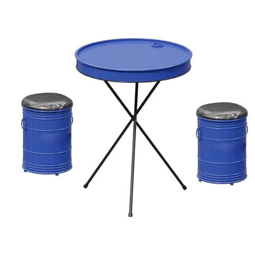 TBJEN Outdoor Club Bistro Bar Sets,Round Metal Paint Bucket Footstool, Furniture, Set, Patio Table and Chair 4 Pieces,Personalized,Industrial Style,Commercial(D)