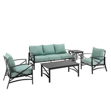 Afuera Living 5-Piece Outdoor Sofa Set, Steel Metal, Mist Green/Oil Rubbed Bronze Finish, Weatherproof Solution-Dyed Cushions, Slatted Tables, Seating for 5, Patio Furniture for Garden or Deck