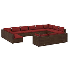 PUGYNBK Brown Garden Lounge Set with 13 Seats, Modular Outdoor Furniture, Durable PE Rattan and Powder-Coated Steel Frame for Patio, Balcony, Comfortable Spacious Seating, Removable