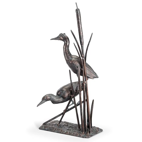 SPI Heron Couple with Reeds Sculpture 28.5" x 15" x 11" 8 lbs. Aluminum