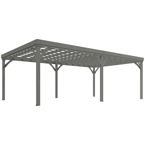 Outsunny 12' x 20' Outdoor Pergola Wood Gazebo with Concrete Anchors Gray