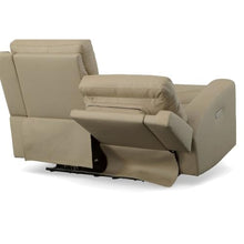 Flexsteel Jarvis Power Reclining Loveseat with Power Headrests, Top Grain Leather, Zero Gravity Recline, Blue Steel Spring™, USB Charging Ports, Parchment Tan