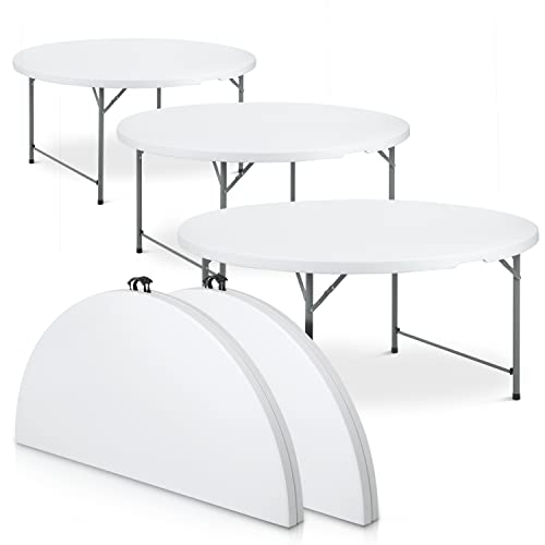 MoNiBloom 5.5Ft 5-Piece Set Folding Plastic Table Heavy Duty Plastic Fold in Half Commercial Banquet Even Indoor Outdoor Table with Handle