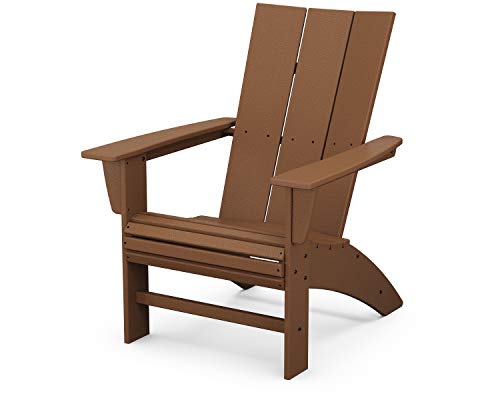 POLYWOOD Modern Curveback Adirondack Chair, HDPE Outdoor Patio Furniture, Fade-Proof Pool Deck Garden Fire Pit Seating, Teak Brown
