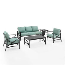 Afuera Living 5-Piece Outdoor Sofa Set, Steel Metal, Mist Green/Oil Rubbed Bronze Finish, Weatherproof Solution-Dyed Cushions, Slatted Tables, Seating for 5, Patio Furniture for Garden or Deck