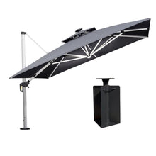 132 Double Top Square Umbrella With Solar Lights And Base In Ground,Gray