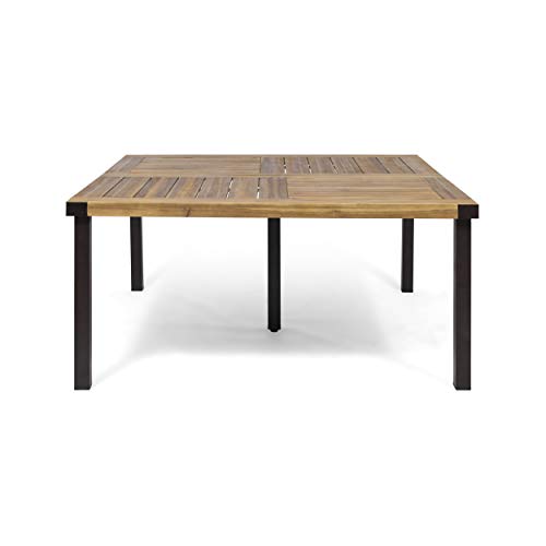 Christopher Knight Home Lankershim Outdoor Acacia Wood Dining Table, Teak and Rustic Metal