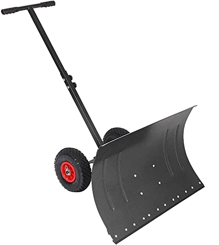 Snow Shovel Snow Push with Wheels| Heavy-Duty Snowplow with Adjustable Handle for Road Snow Removal Snow Pusher