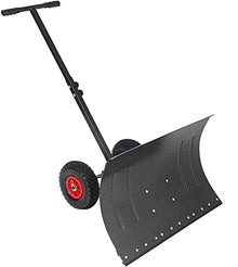 Snow Shovel Snow Push with Wheels| Heavy-Duty Snowplow with Adjustable Handle for Road Snow Removal Snow Pusher