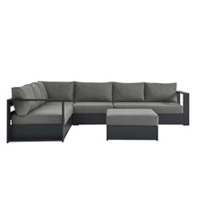 Modway Tahoe Aluminum 5-Piece Outdoor Patio Furniture Gray Charcoal, Modular Sectional Sofa Set with Weather-Resistant Cushion and Ottoman, Ideal for Deck, Backyard Poolside