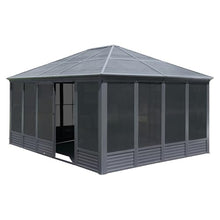 DuraYu 13'(W) x 16.5'(L) Outdoor Sunroom Aluminum Hardtop Gazebo with Galvanized Steel Roof, PVC Screen Walls and Sliding Doors, Gray