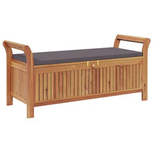 HBFDSFG Solid Acacia Wood Patio Storage Bench with Cushion, 49.6 Inch Curved Arm Garden Bench for Outdoor Storage
