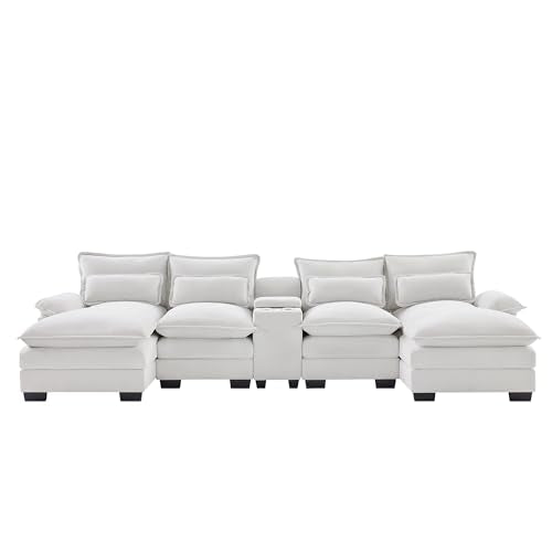 FANYE Multifunctional Modular Sectional Sofa with Storage, Cupholders, USB Ports White 123