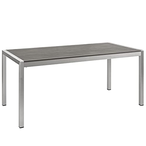 Modway Shore Aluminum Outdoor Patio 71" Rectangle Dining Table in Silver Gray