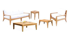 TeakStation Noida 6 Piece Teak Lounge Sofa Set - 3 Seater Sofa, 2 Lounge Chairs, 1 Ottoman, 1 Square Coffee Table and 1 End Table - Furniture only #TSSSNO