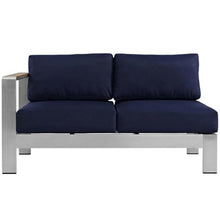 Outdoor Escape Silver Left-Arm Corner Sectional, Outdoor Patio Aluminum Loveseat with Cushions, Weather-Resistant Frame, Modern Design