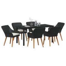 LKJephalotrope Patio Dining Set, 7 Piece Outdoor Table and Chairs with Cushions, Black Poly Rattan Garden Furniture Set with Glass Top Table for Backyard, Deck, 6 Person