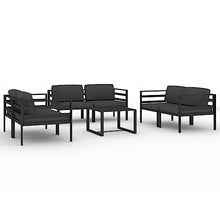 POUFGDR Aluminum Patio Lounge Set with Cushions, Modular Anthracite Outdoor Seating with Back Pillows