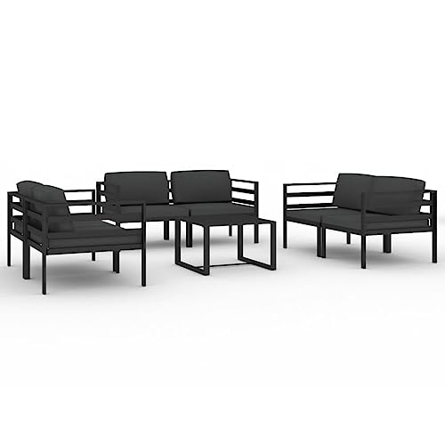 KPOUTRFG 7-Piece Lightweight Aluminum Outdoor Seating Set, Modular Garden Furniture in Anthracite with Polyester Cushions
