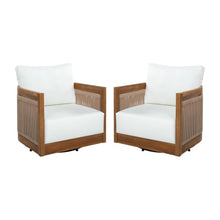 Christopher Knight Home Ayla Outdoor Acacia Wood Swivel Accent Chairs Set of 2, 360° Rotating Lounge Chair Outdoor with Cushions, Outdoor Swivel Chairs with Curved Tub Design, Natural + Beige