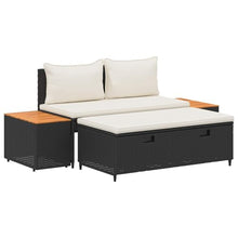 VGLQNRPT 4-Piece Outdoor Sofa Set with Storage, Patio Garden Bench Furniture with Acacia Wood Seat and Steel Frame, Modern Black Garden Seating for Backyard