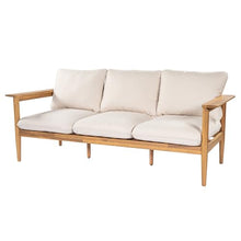 Christopher Knight Home Terassi Acacia Wood Outdoor 3 Seater Sofa, Solid Wood Patio Sofa with Removable Cushion, Comfy Lounge Sofa for Patio Furniture Set, Light Teak+Beige