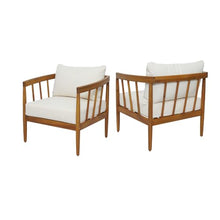 Christopher Knight Home Heidi Acacia Wood Outdoor Accent Chairs Set of 2, Mid-Century Modern Club Chairs with Cushions, Arm Chairs with Slatted Design, Lounge Chair Outdoor Backyard, Cream+Teak