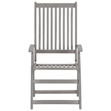 KKgypkn Garden Chair Set of 3 Grey Solid Acacia Wood Foldable Reclining Chairs with Adjustable Backrest for Outdoor Patio and Balcony Seating