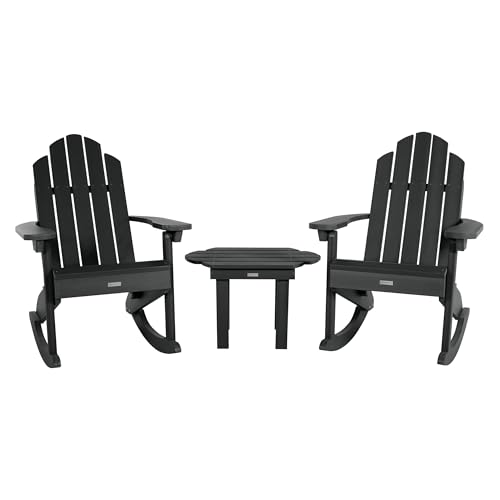 highwood Classic Westport 2 Adirondack Rocking Chairs with Side Table, Black