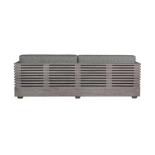 Armen Living Vivid Outdoor Patio Sofa in Gray Eucalyptus Wood with Gray Olefin Cushions