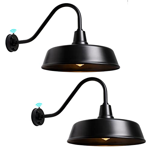 METOJIA 18inch Gooseneck Barn Light, Dusk to Dawn Black Outdoor Wall Sconce