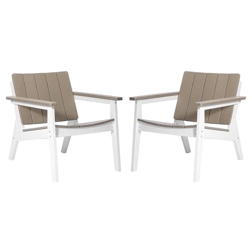 WestinTrends Pacifica Outdoor HDPE Modern Patio Club Armchairs (Set of 2), White/Weathered Wood