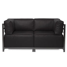 Howard Elliott Collection Axis Patio Ottoman with Cover, Upholstered Footstoll Coffee Table Ottoman Bench, Seating Futniture for Both Indoor & Outdoor Home and Office, Titanium Frame, Atlantis Black