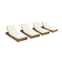 Christopher Knight Home Abraham Outdoor Acacia Wood Chaise Lounge Set of 4 Teak Finish + Cream