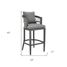 HomeRoots 40" Gray Metal Outdoor Bar Height Chair with Footrest Grey
