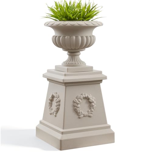 20" H Large Plastic Roman Urn Planter with 28" Tall Decorative Pedestal