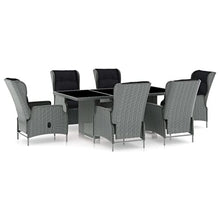Heofavd 7 Piece Outdoor Dining Set LightGrey PE Rattan Patio Furniture Set with Tempered Glass Table and Adjustable Backrest Chairs for Garden Balcony and Patio up to 6 People